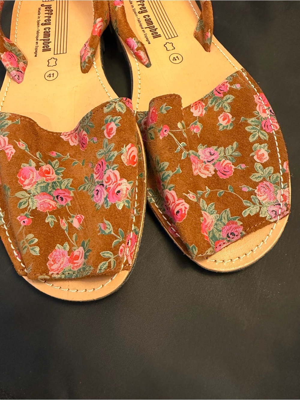 NWT Jeffery Campbell Ibiza Floral Avarca Flat Leather Sandals Brown Boho Size 41 - Picture 6 of 6